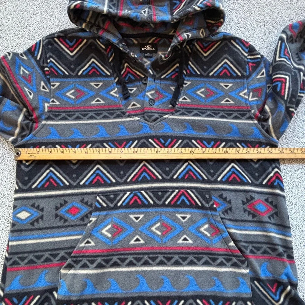 O'Neill Fleece Hoodie Aztec Tribal Men's L Patterned Pullover Pouch 3 Button